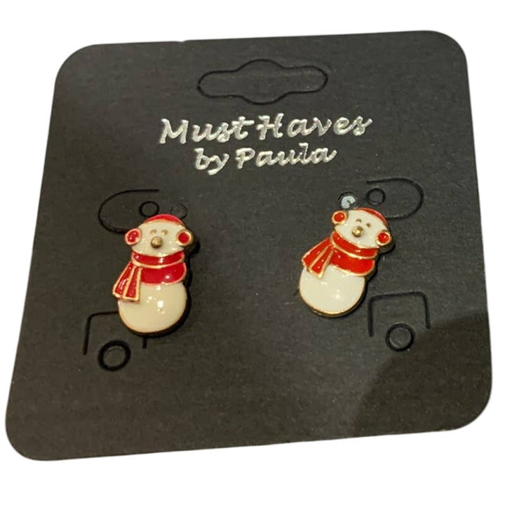 Lot of 2 New Snowman w Red Earmuffs Scarf Enamel Small Pierced Post Earring Sets