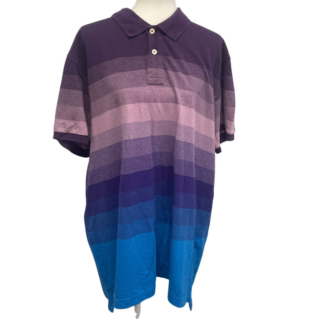 Old Navy Mens XXL 100% Cotton Striped Ombre Short Sleeve Collared Polo Shirt