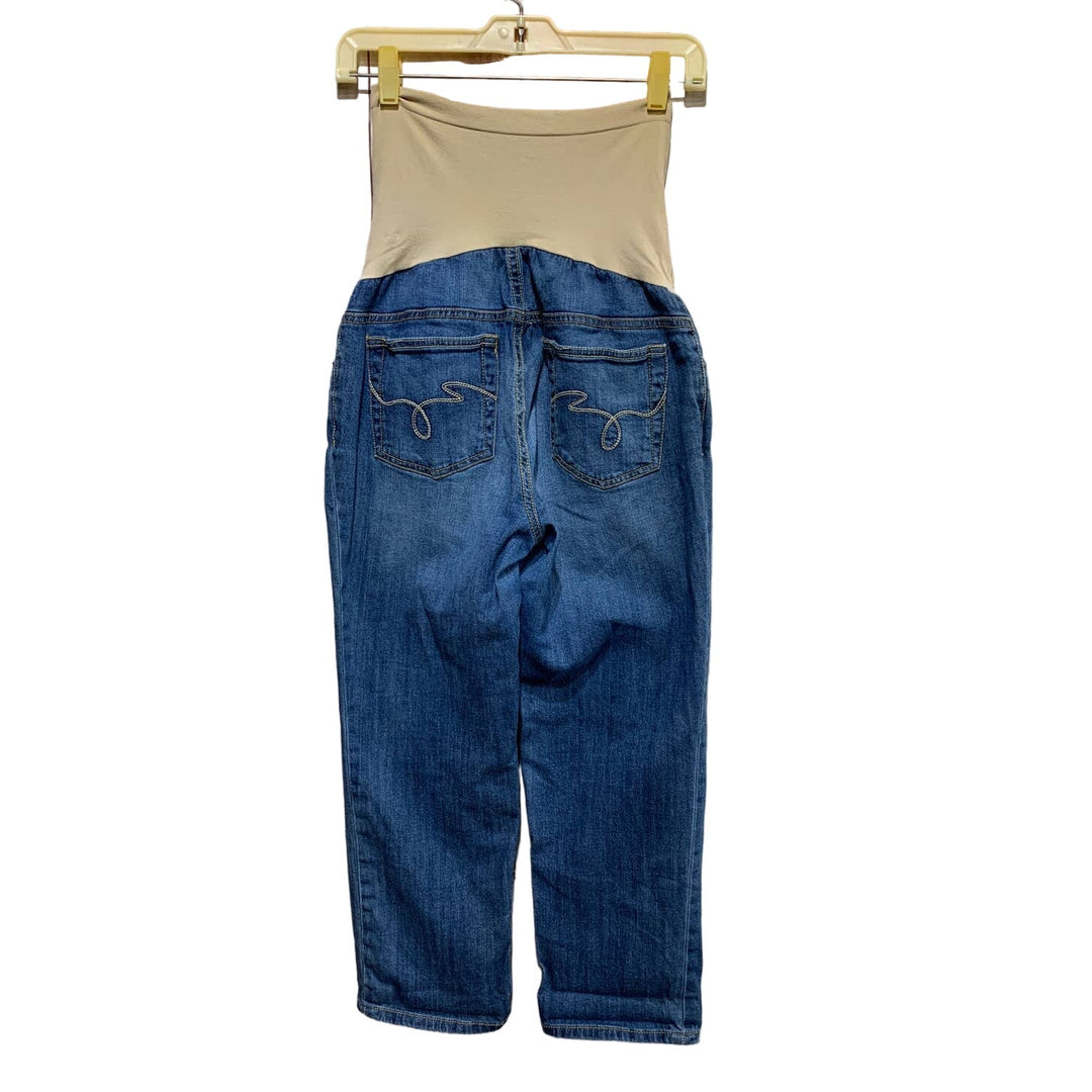Indigo Blue Maternity Medium Stretch Panel Cotton Blend Denim Cropped Jeans