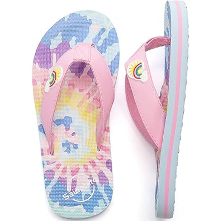 Saidoteto Toddler Girls Size 7 Rainbow Color Burst Slide On  Flip Flops Sandals