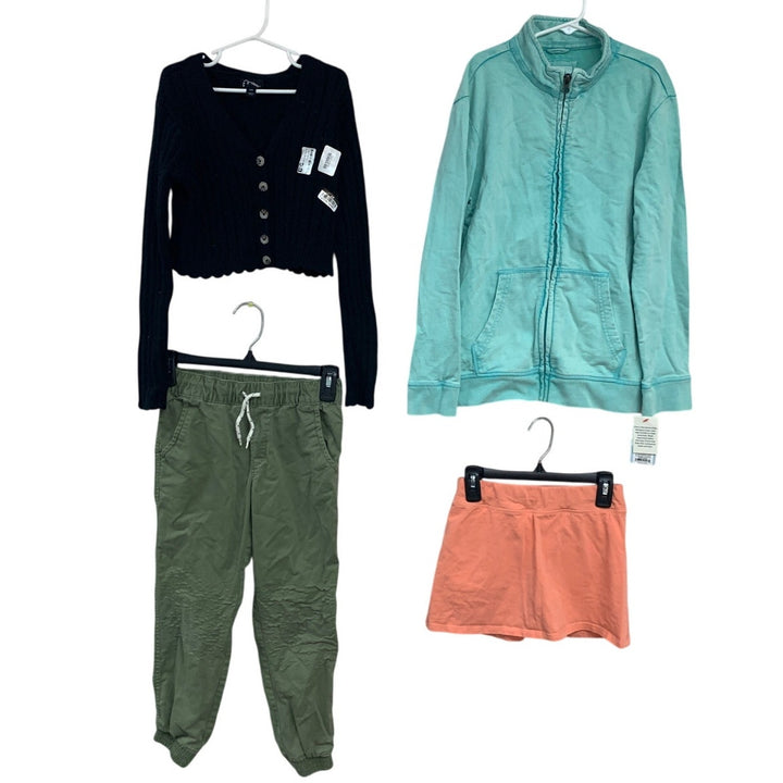 Lot of 4 Girls Medium (8) Skort Jogger Pants Knit Cardigan Full Zip Jacket