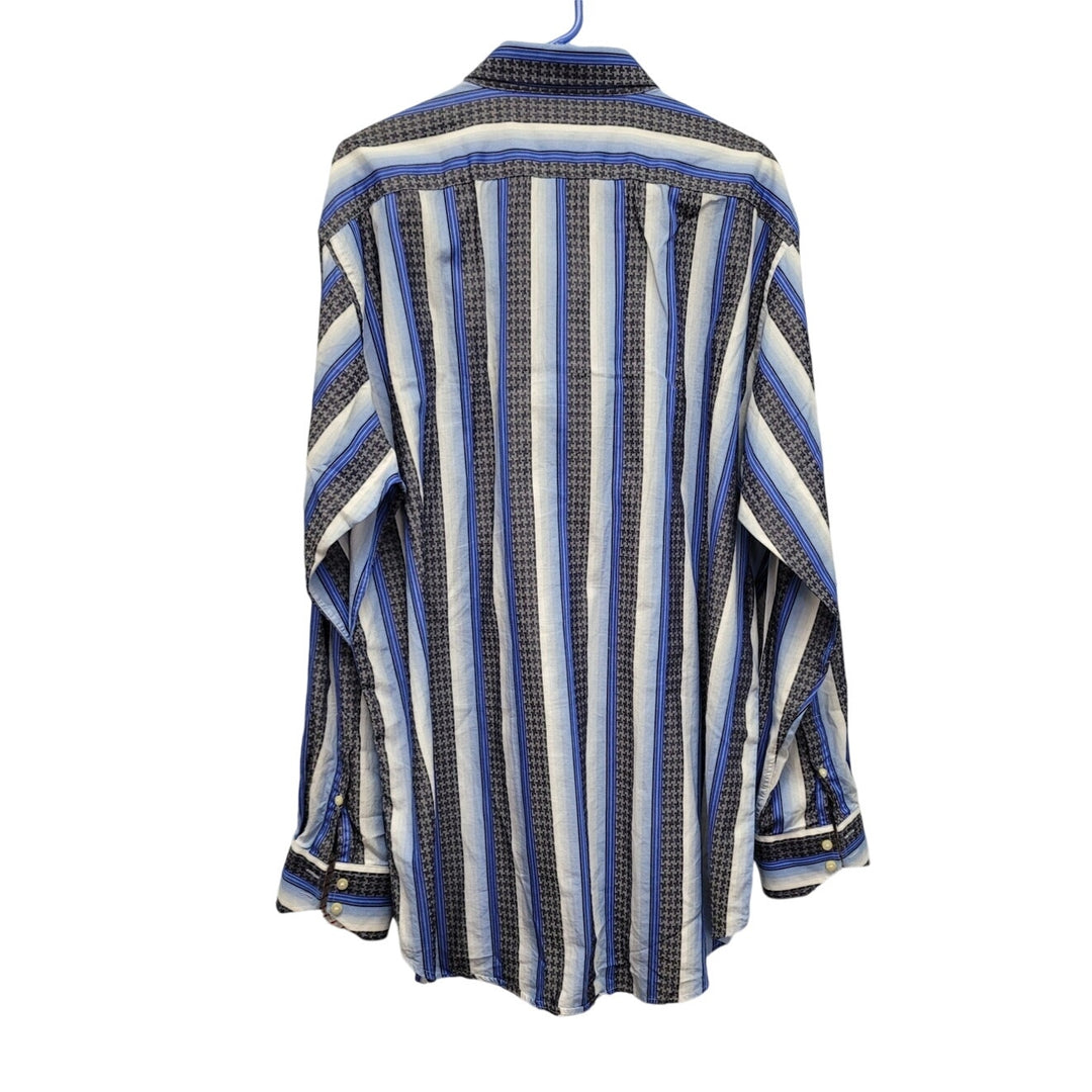 Thomas Dean Mens XXL 100% Cotton Striped Long Button Up Shirt w Front Pocket