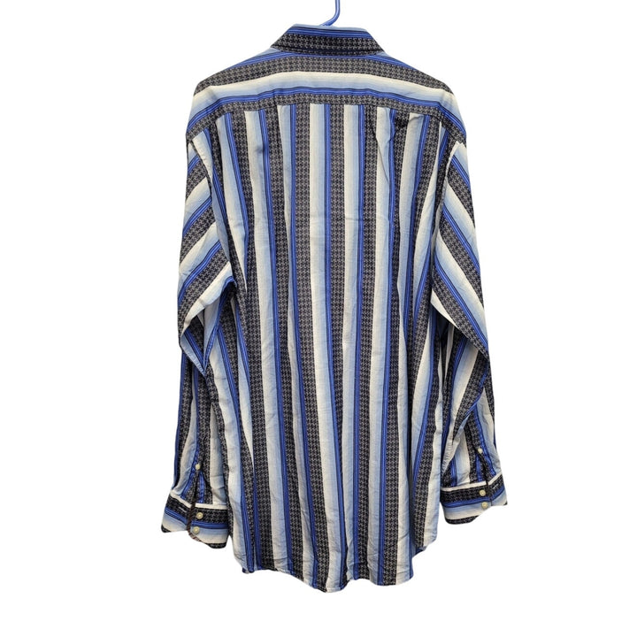 Thomas Dean Mens XXL 100% Cotton Striped Long Button Up Shirt w Front Pocket