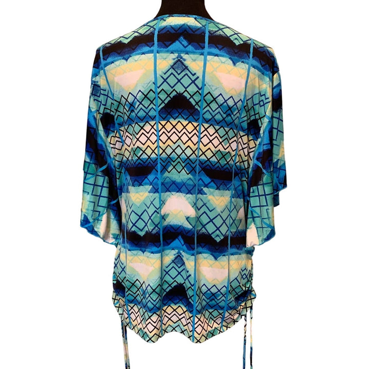 Style &amp; Co Large Stretch Polyester Flutter Sleeve Geometric Side Ruched Top