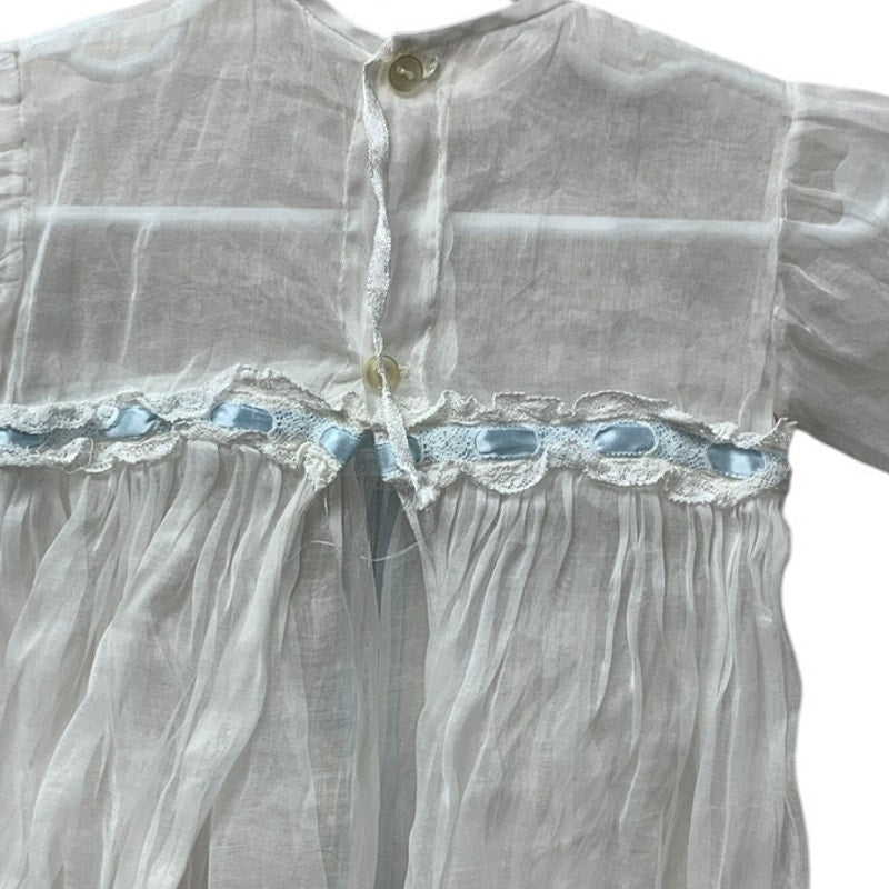 Vintage Handmade Baby Christening Baptism Lace Gown Blue Bow w Overlay Jacket