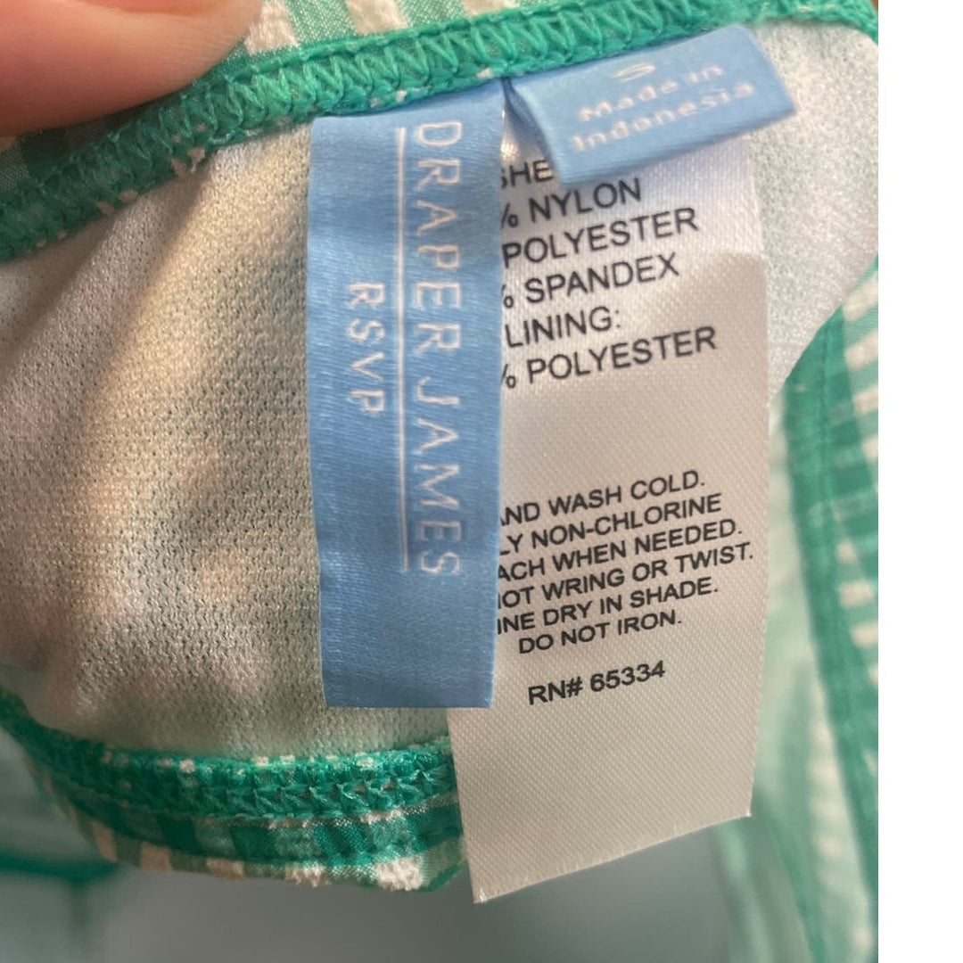 New Draper James Womens Small Detachable Straps Green Gingham Swim Top ONLY