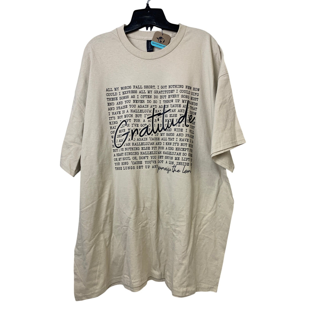 New Hand Printed Mens 2XL Tan Gratitude Bible Quote Short Sleeve Cotton Tee