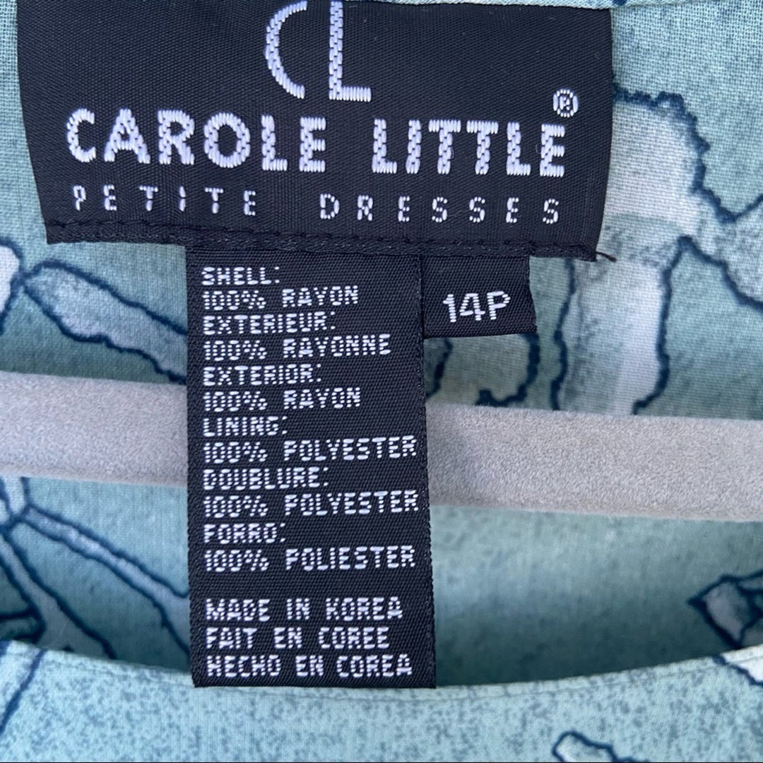 NWT New Carole Little Womens Size 14P Floral Long Sleeve Padded Shoulder Dress