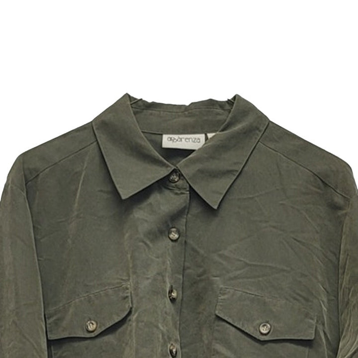 Apparenza Womens XL PolyRayon Sueded Long Sleeve Button Up Shirt w Front Pockets