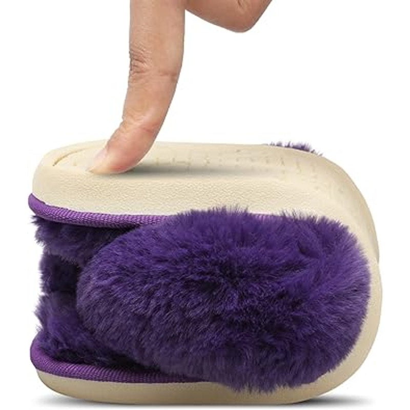 Joinfree Womens Large 9.5 Purple Fuzzy Thong Open Toe Flip Flop Slippers Shoes