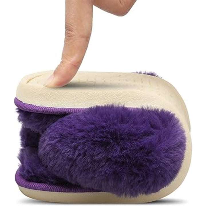 Joinfree Womens Large 9.5 Purple Fuzzy Thong Open Toe Flip Flop Slippers Shoes