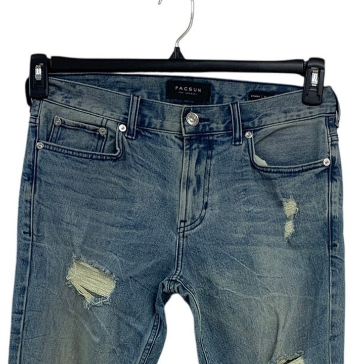 Pacsun Mens Size 30 X 32 Comfort Stretch Factory Distressed Denim Blue Jeans