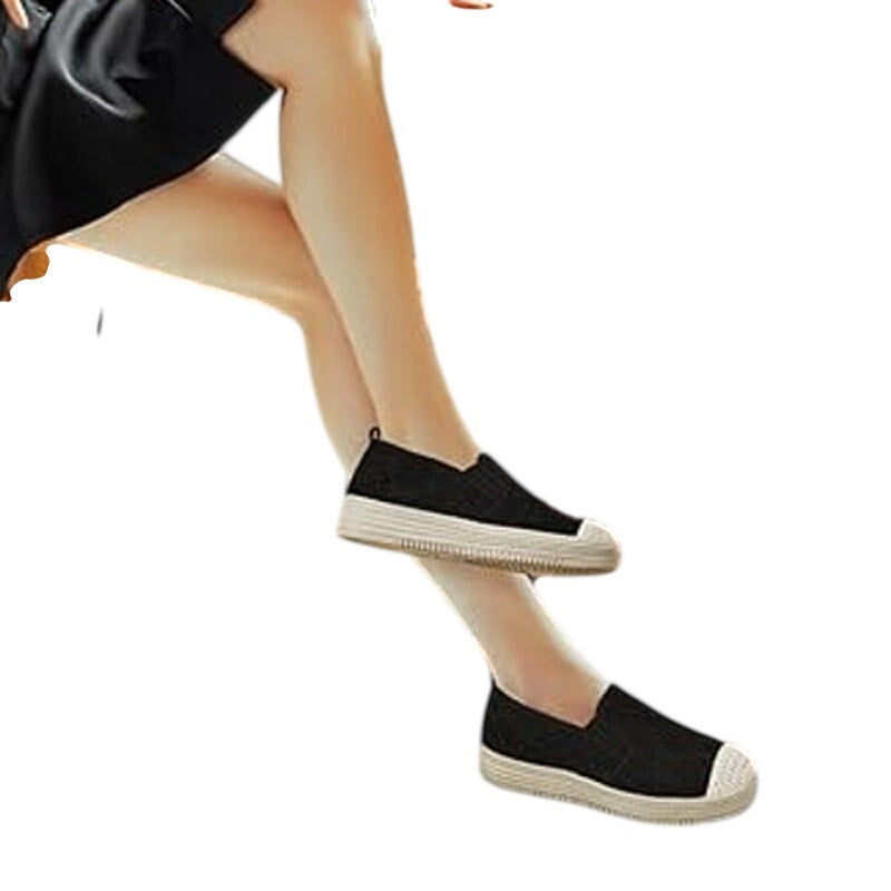 Shupua Womens Size 8 Black Sneakers Rope Round Toe Slip on Casual Shoes