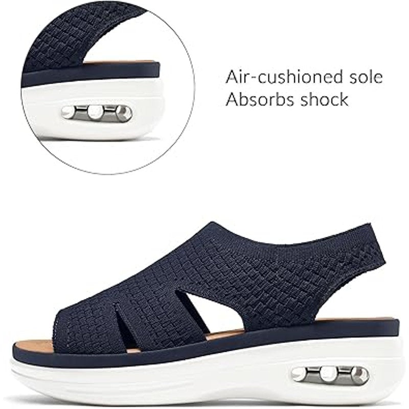 Mysoft Womens Size 6.5 Navy Blue Woven Fabric Air Cushion Walking Sandals Shoes