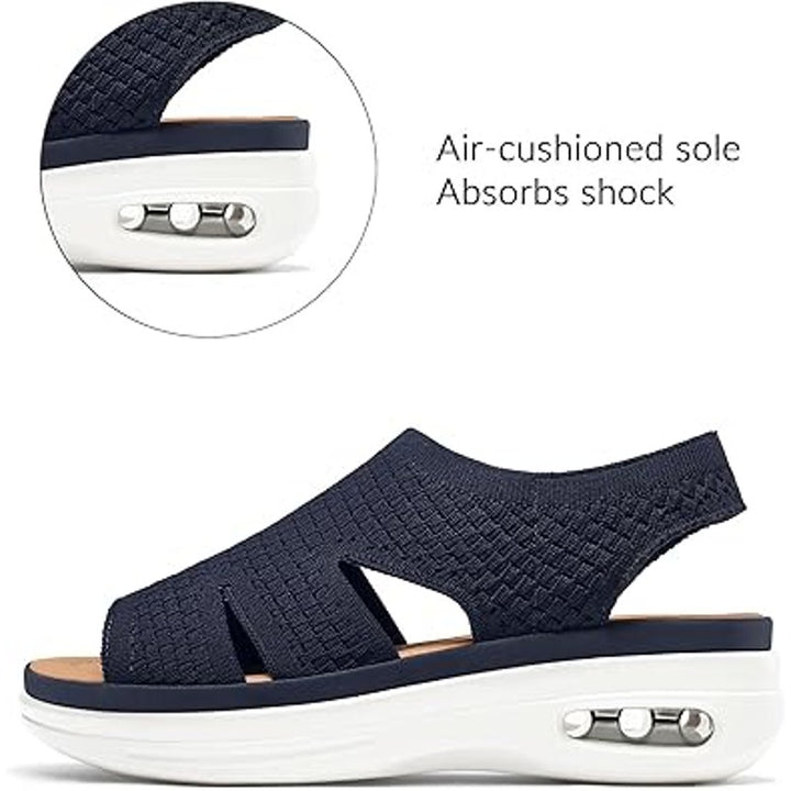 Mysoft Womens Size 6.5 Navy Blue Woven Fabric Air Cushion Walking Sandals Shoes