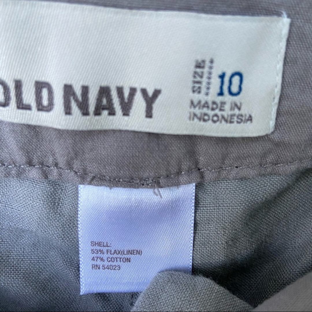 NWT New Old Navy Womens Size 10 Gray Wide Leg Mid-Rise Flax Cotton Trouser Pants