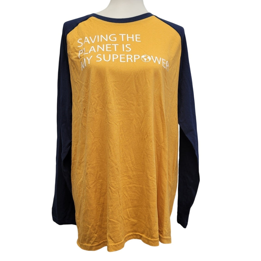 Hand Printed Upcycled Mens Large Saving the Planet Superpower Long Sleeve Tee