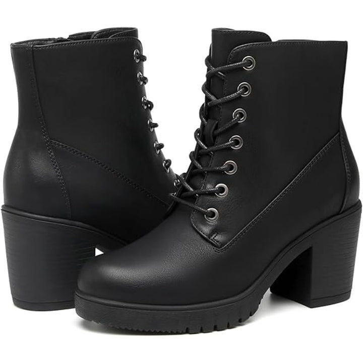 New Tyndall Womens 9 Black 4" Chunky Heel Ankle Boot Round Toe Size Zip Shoes