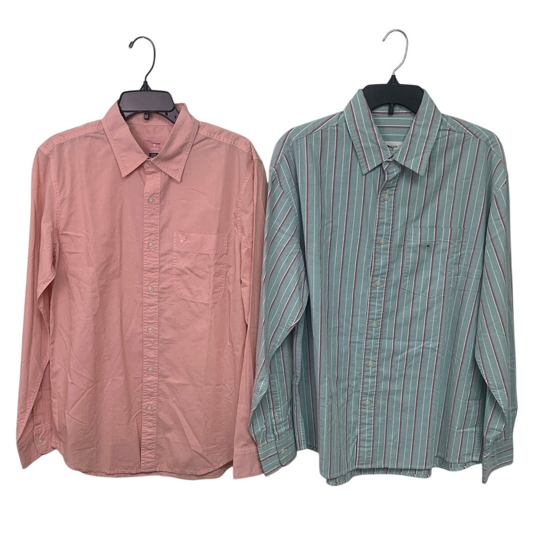 2 New American Eagle Mens Medium Collared Long Sleeve Button Up Shirts