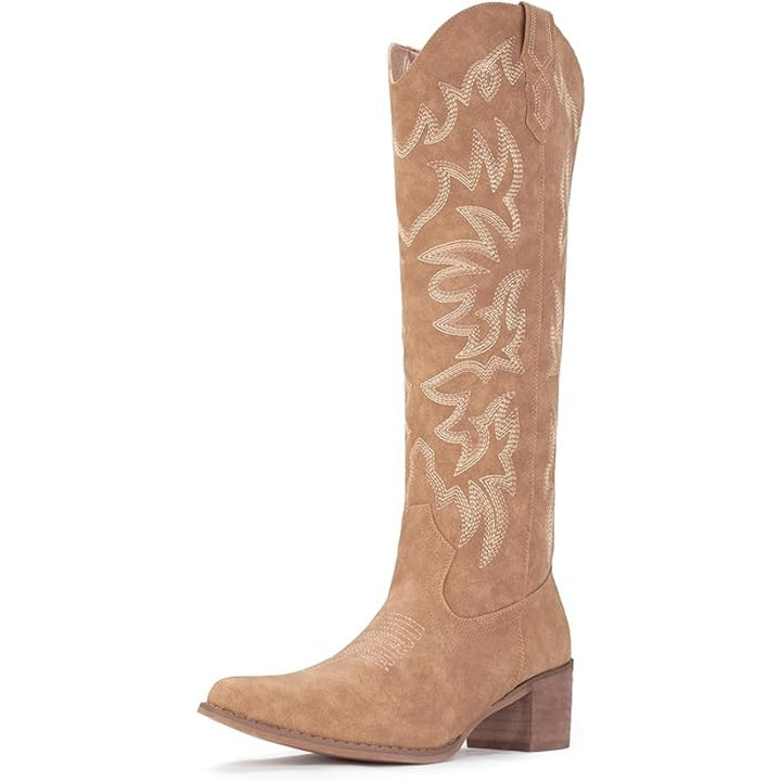IUV Womens Size 9.5 Brown Faux Leather Knee Length 2" Heel Western Cowboy Boots