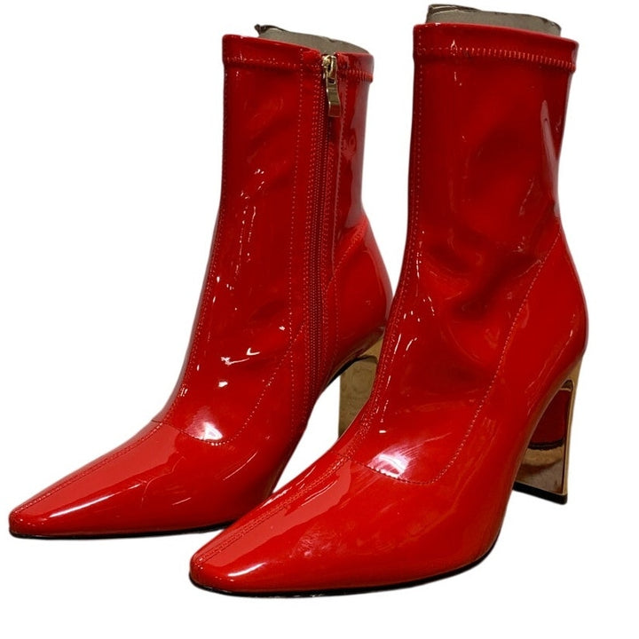 Reitoye Womens Size 8 Red 3.5" Metallic Chunky Heel Square Toe Ankle Boot Shoes
