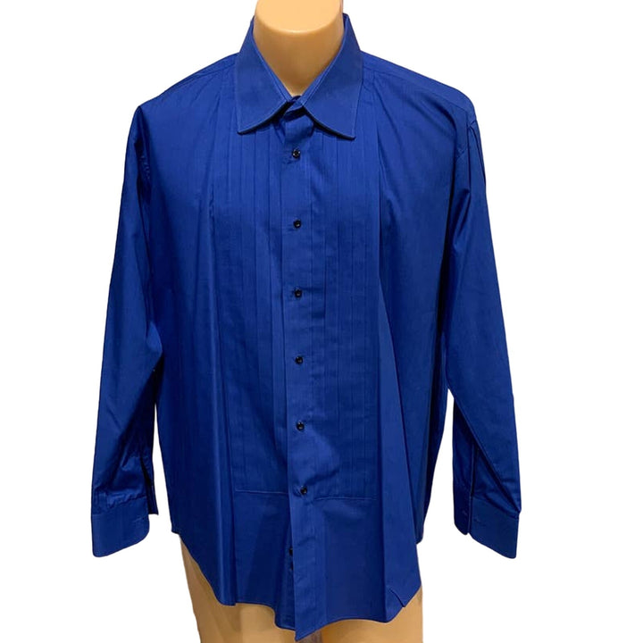 Perry Ellis Large PolyBlend Long Sleeve 38/39 Mens Blue Formal Tuxedo Shirt