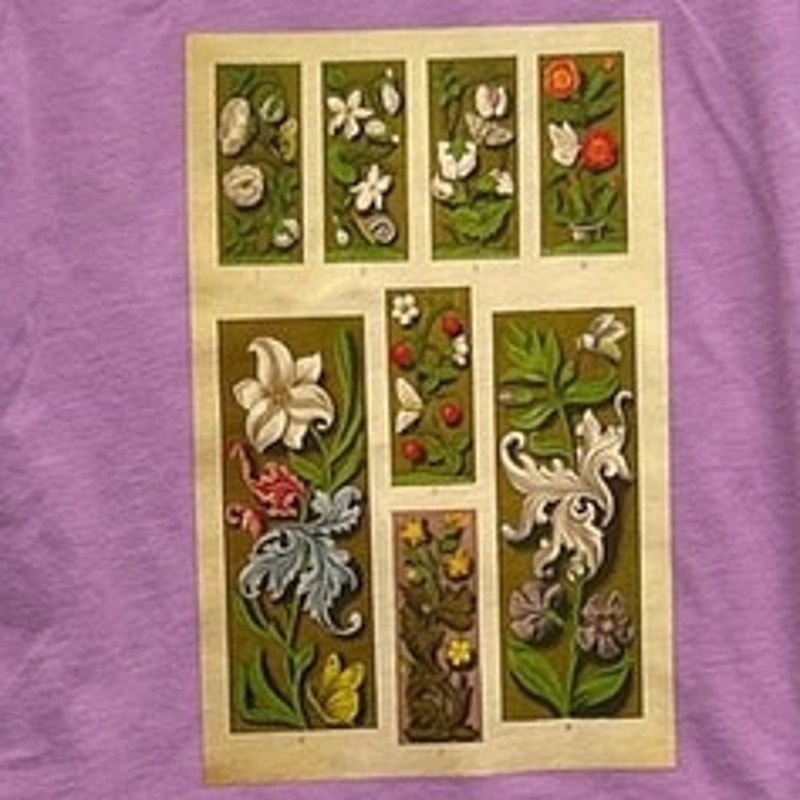 Hand Printed Upcycled Girls Medium 7-8 Vintage Book Page Flower Butterfly Tee