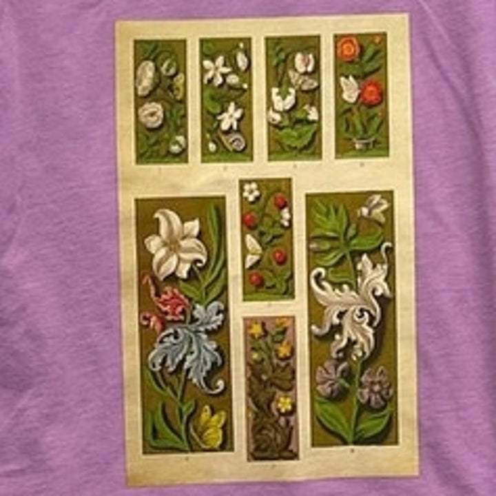Hand Printed Upcycled Girls Medium 7-8 Vintage Book Page Flower Butterfly Tee