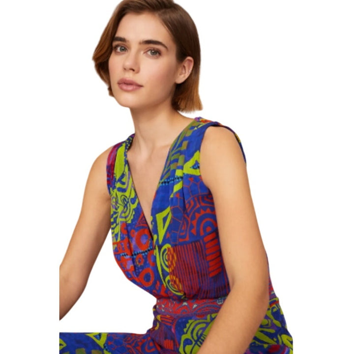 Fuzzi Womens XS Tuta Mesh Blue Green Orange Flowy Sleeveless Jumpsuit Romper