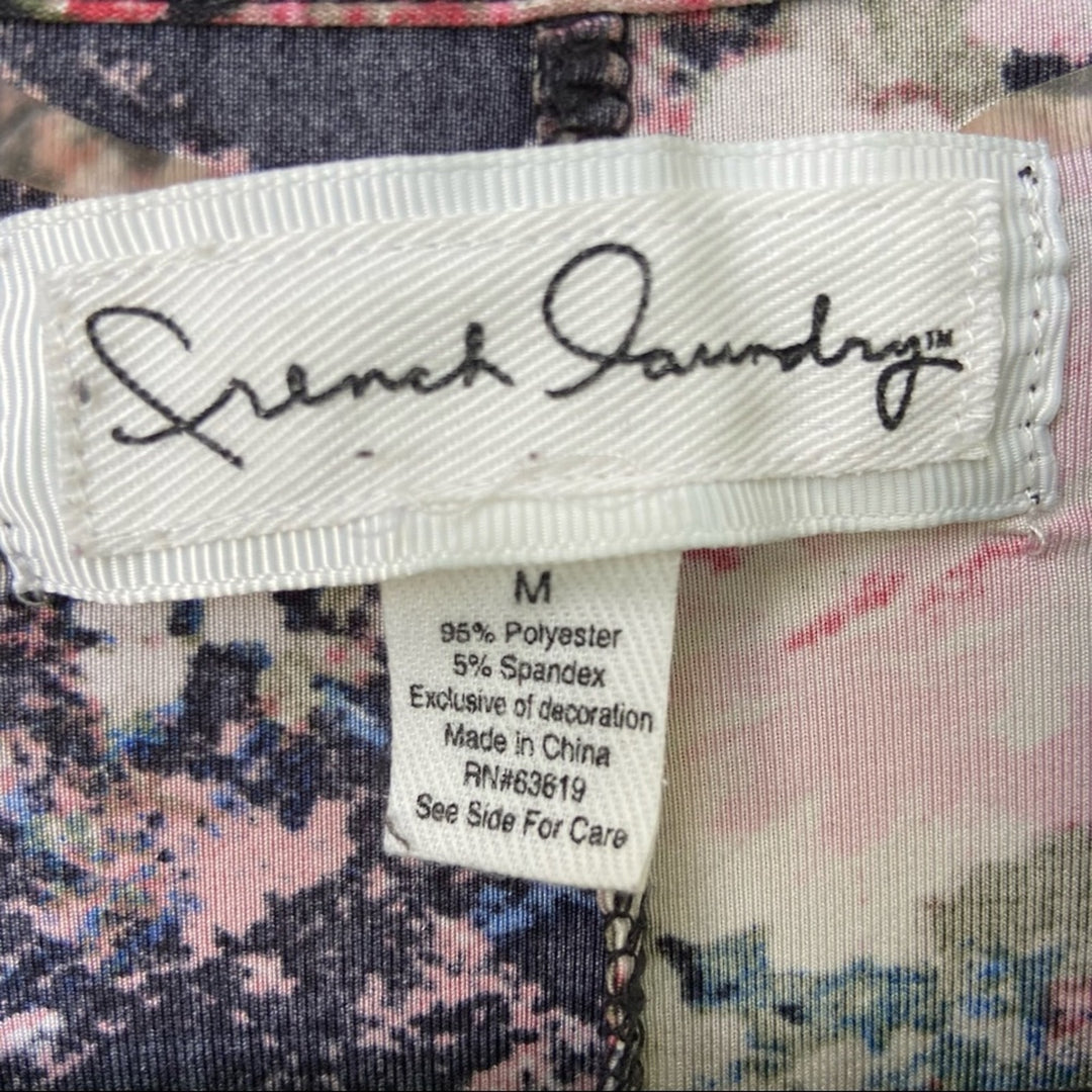 French Laundry Womens Medium Floral Fringe Short Sleeve Open Front Cardigan