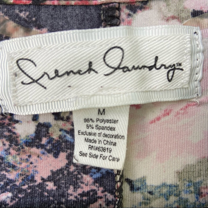 French Laundry Womens Medium Floral Fringe Short Sleeve Open Front Cardigan