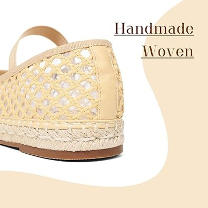 Mikarka Womens Size 8 Tan Mesh Espadrille Elastic Strap Bow Raffia Flats Shoes
