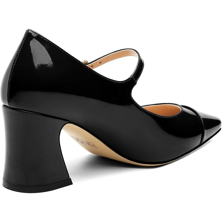 Gofourthat Womens Size 8.5 Black Shiny Faux Leather Closed Toe 2.5" Heel Shoes