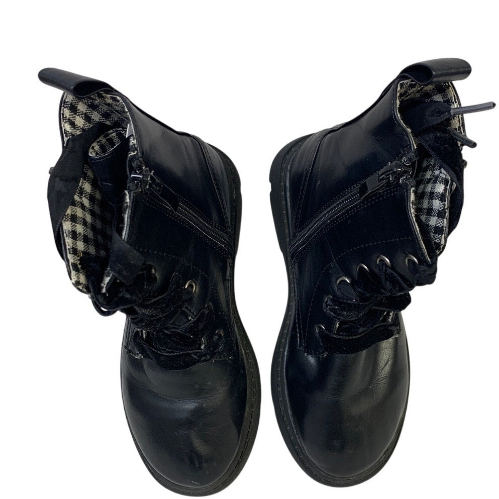 Dadawen Little Girls 13.5 Black Ankle Boots Lace Up Round Toe Side Zip Shoes