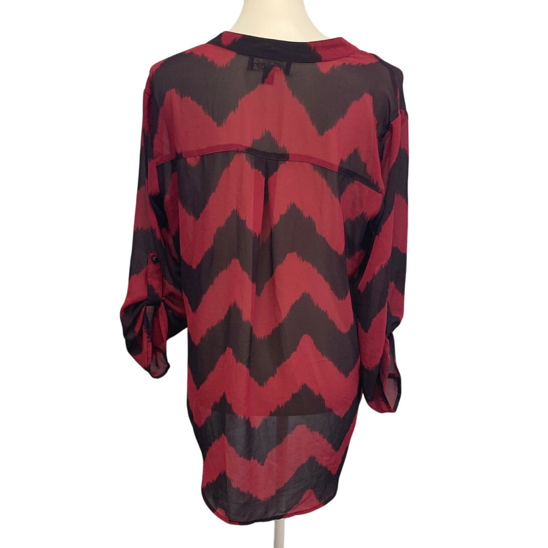 Absolutely Famous Womens Large Sheer Chevron Stripe Pullover Long Sleeve Blouse