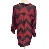 Absolutely Famous Womens Large Sheer Chevron Stripe Pullover Long Sleeve Blouse