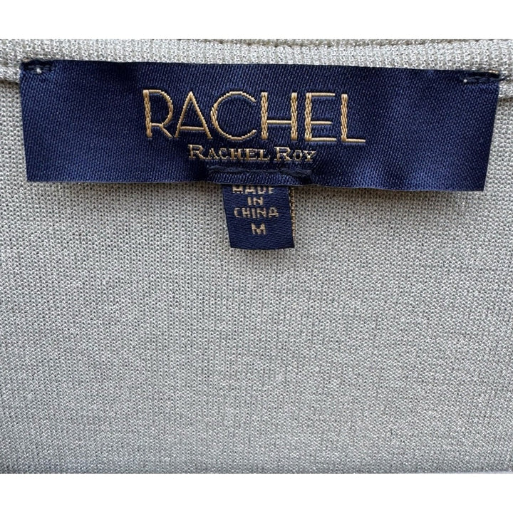 NWT New Rachel Roy Womens Medium Silver Shimmer Ruched Asymmetrical Neck Blouse