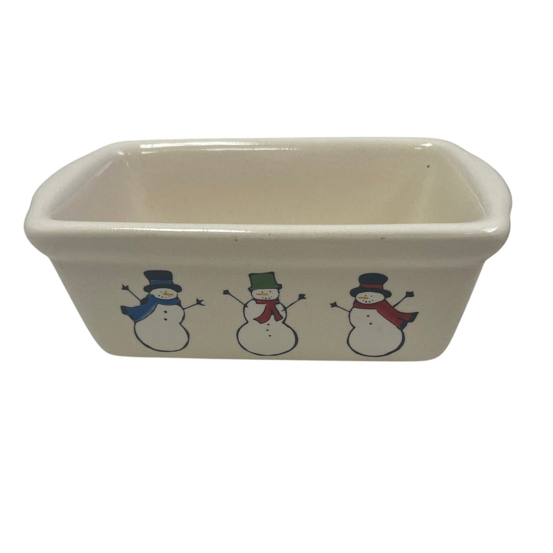 Set of Two Snowman Winter Penguin Microwave &amp; Oven Safe Ceramic Mini Loaf Pans