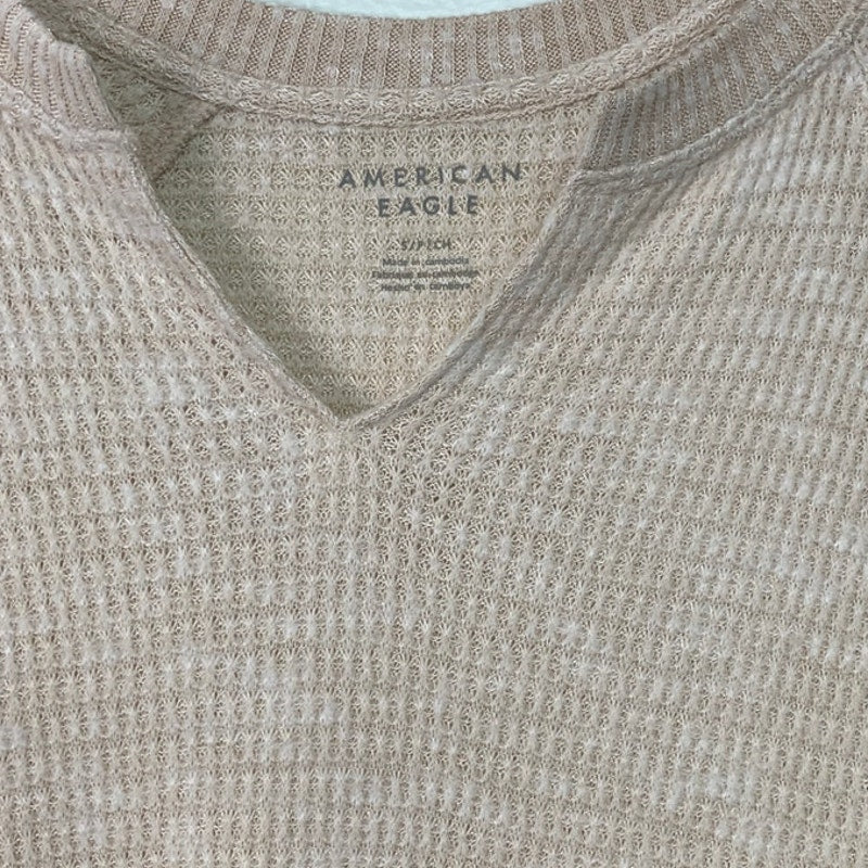 New American Eagle Womens Medium Heathered Waffled Long Sleeve V Neck Top