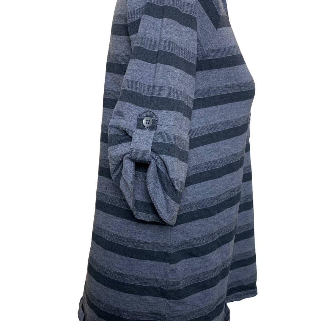 Handmade Upcycled Womens Large Cardinal Striped 3/4 Sleeve Button Collared Top