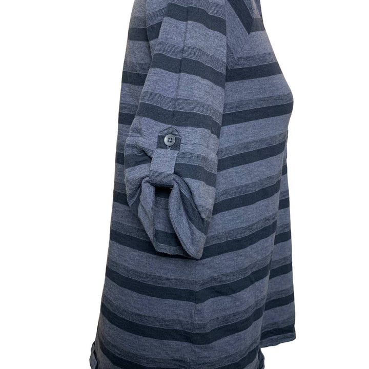 Handmade Upcycled Womens Large Cardinal Striped 3/4 Sleeve Button Collared Top