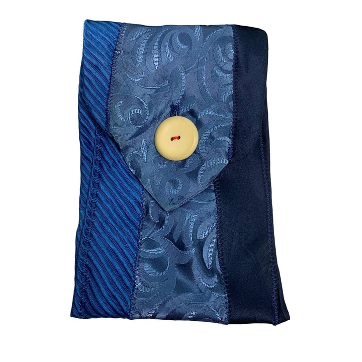 Handmade Upcycled Blue Vintage Mens Neck Tie Eyeglass Case Cosmetics Phone Pouch