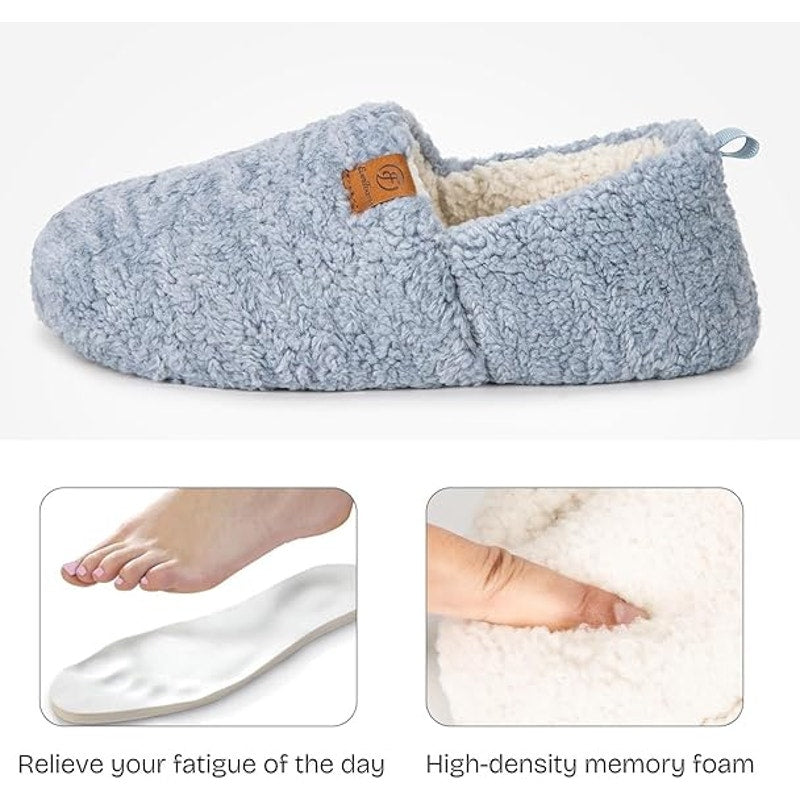 NWT New EverFoams Womens 11-12 Light Blue Slippers Fuzzy Slip On House Shoes