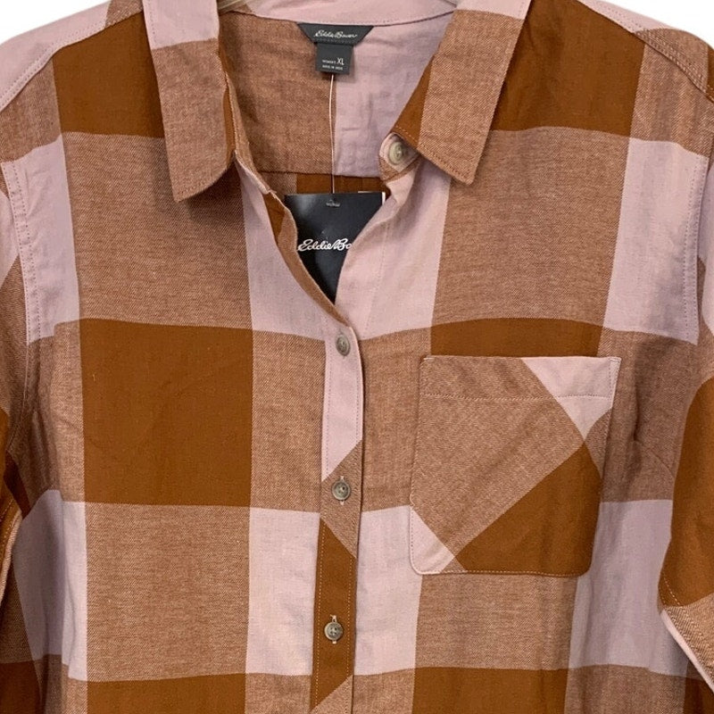 New Eddie Bauer Womens Pink Rust Lightweight Forest Flannel Button Up Shirt