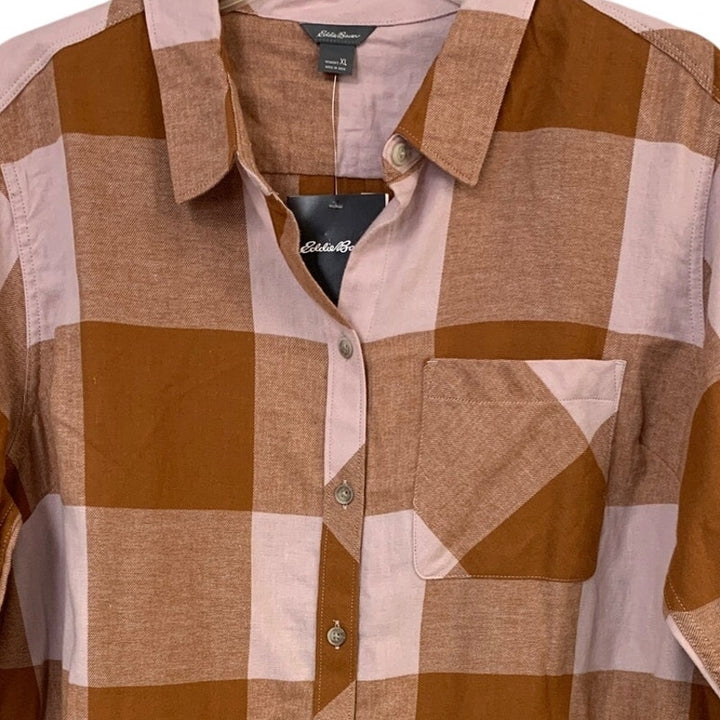 New Eddie Bauer Womens Pink Rust Lightweight Forest Flannel Button Up Shirt