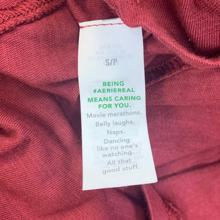 New Aerie Womens Small Red Long Sleeve PolyCotton Tee Shirt w White Ribbon