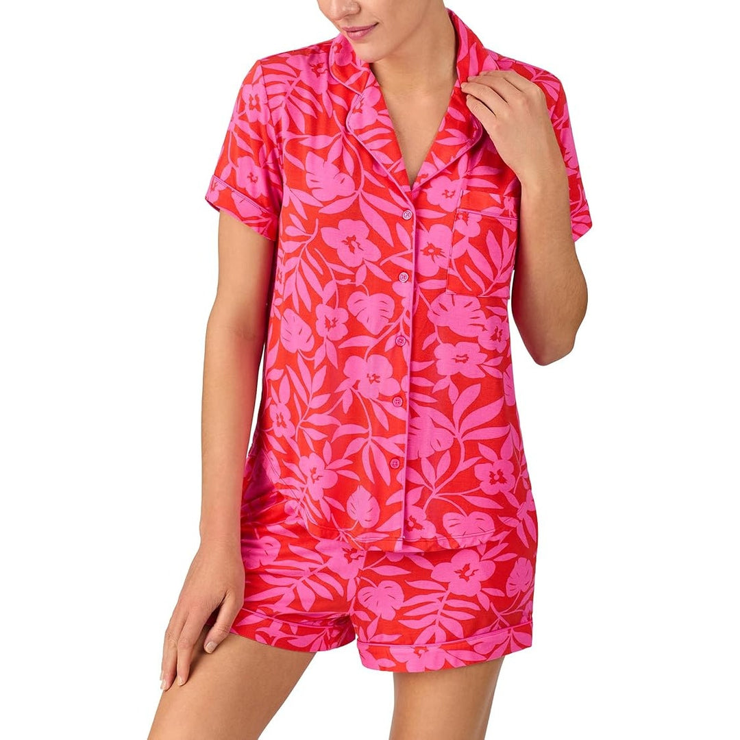 Kate Spade New York Womens Medium Floral Short Sleeve Button Up Top Short Pj Set