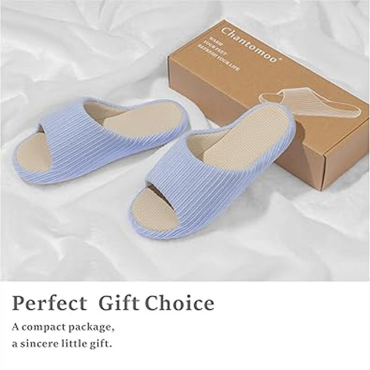 New Chantomoo Womens 9-10 Light Blue Memory Foam Rubber Sole Slide On Slippers