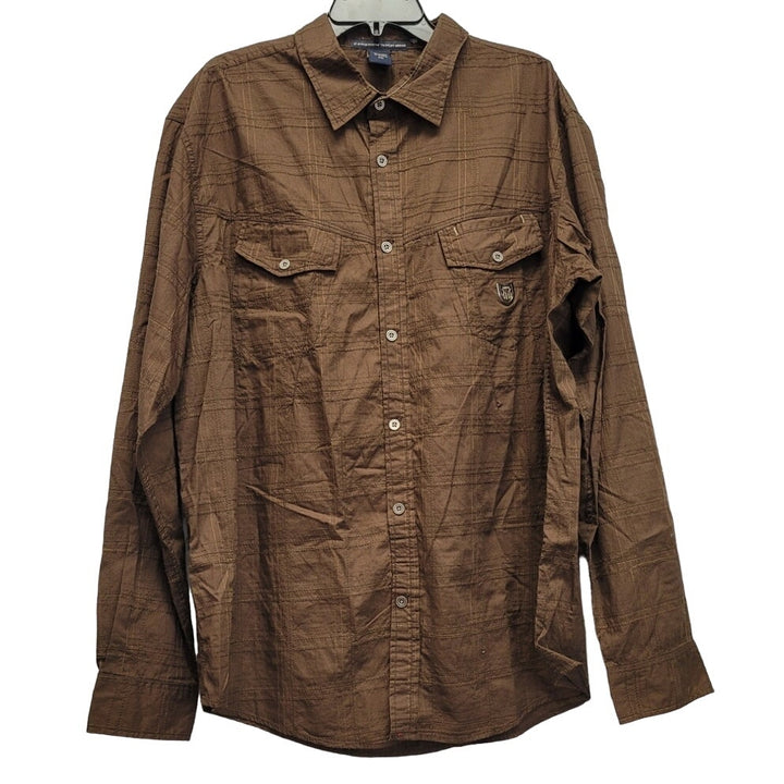 Francois Girbaud Mens 2XL 100% Cotton Grid Plaid Long Sleeve Button Up Shirt
