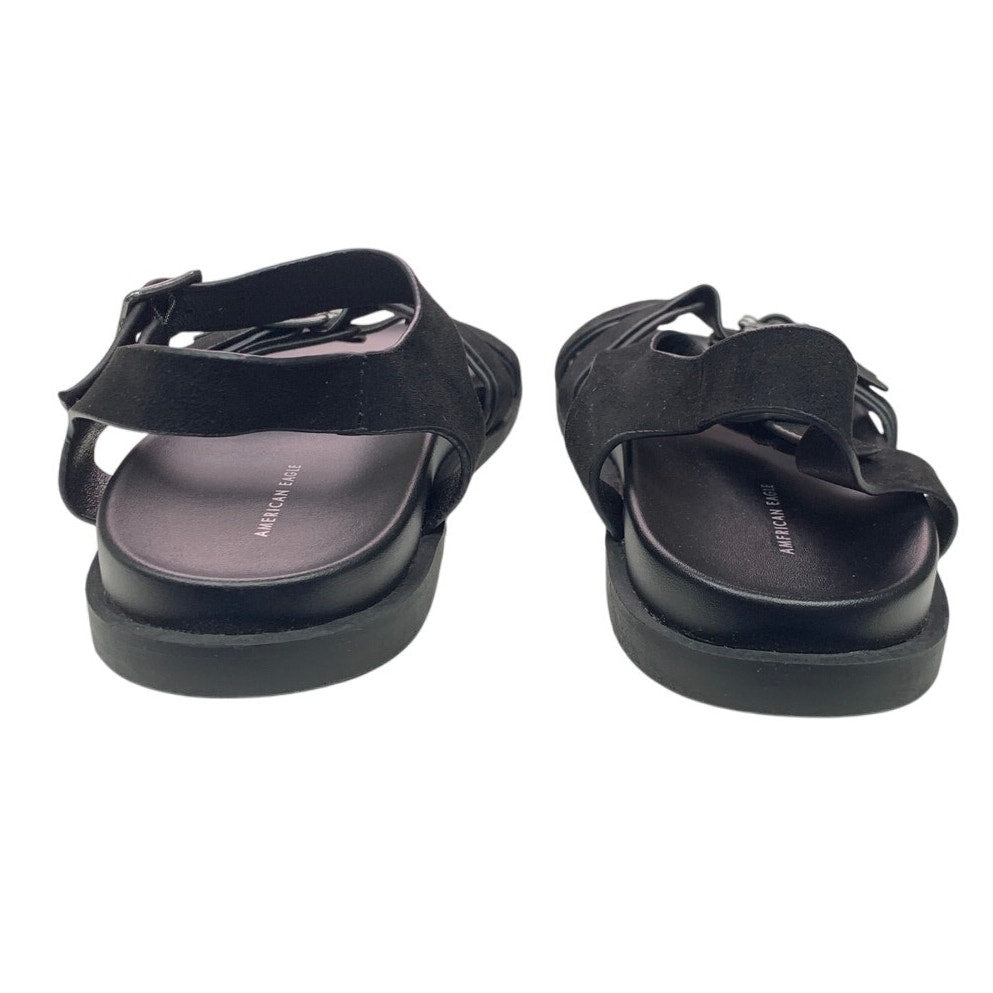 New American Eagle Womens US Size 8 Black Faux Leather Suede Flat Sandals
